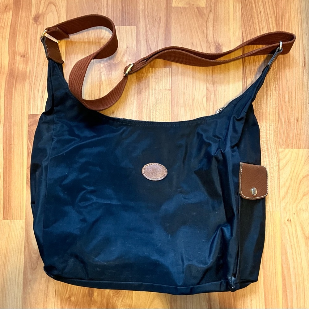 Longchamp Nylon Le Pliage Hobo Crossbody Bag - Black